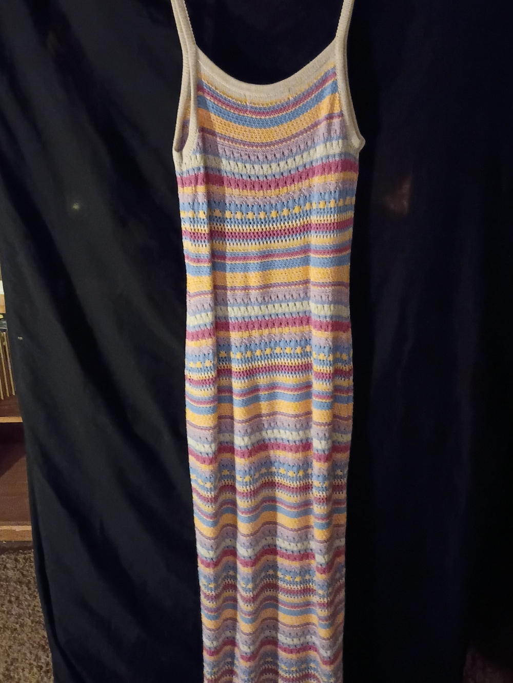 No Boundaries Pastel Striped Crochet Maxi Dress